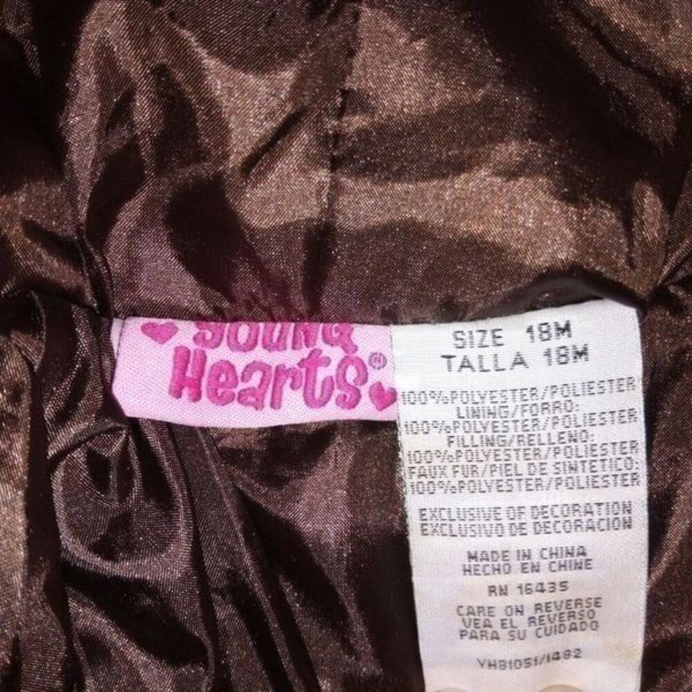 Young Hearts Gold Puffy Winter Coat Toddler Baby Sz 18M Hooded - Picture 4 of 4